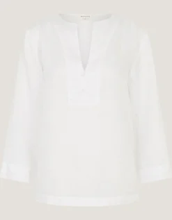 Alexis Knot Button Linen Top White