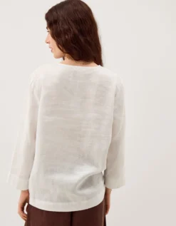 Alexis Knot Button Linen Top White