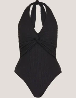 Alicia Rib Halter Swimsuit Black