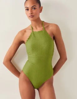 Alina Scallop Halter Swimsuit Green