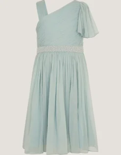 Amalthea Asymmetrical Embellished Party Dress Green
