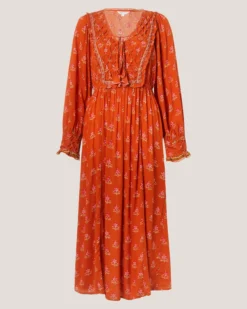 Amaya Floral Print Midi Dress Orange