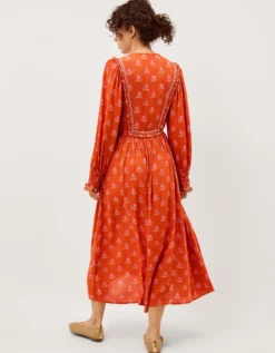 Amaya Floral Print Midi Dress Orange