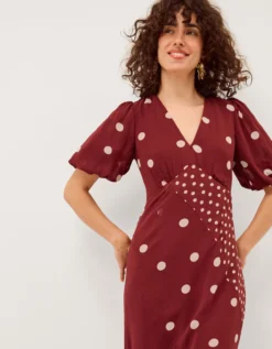 Amaya Puff Sleeve Polka Dot Maxi Dress Red