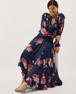 Amber Floral Ruffle Maxi Dress Blue