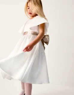 Angelica Satin Bow Duchess Dress Ivory