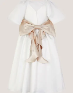 Angelica Satin Bow Duchess Dress Ivory