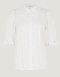 Annette Puff Sleeve Lace Shirt White