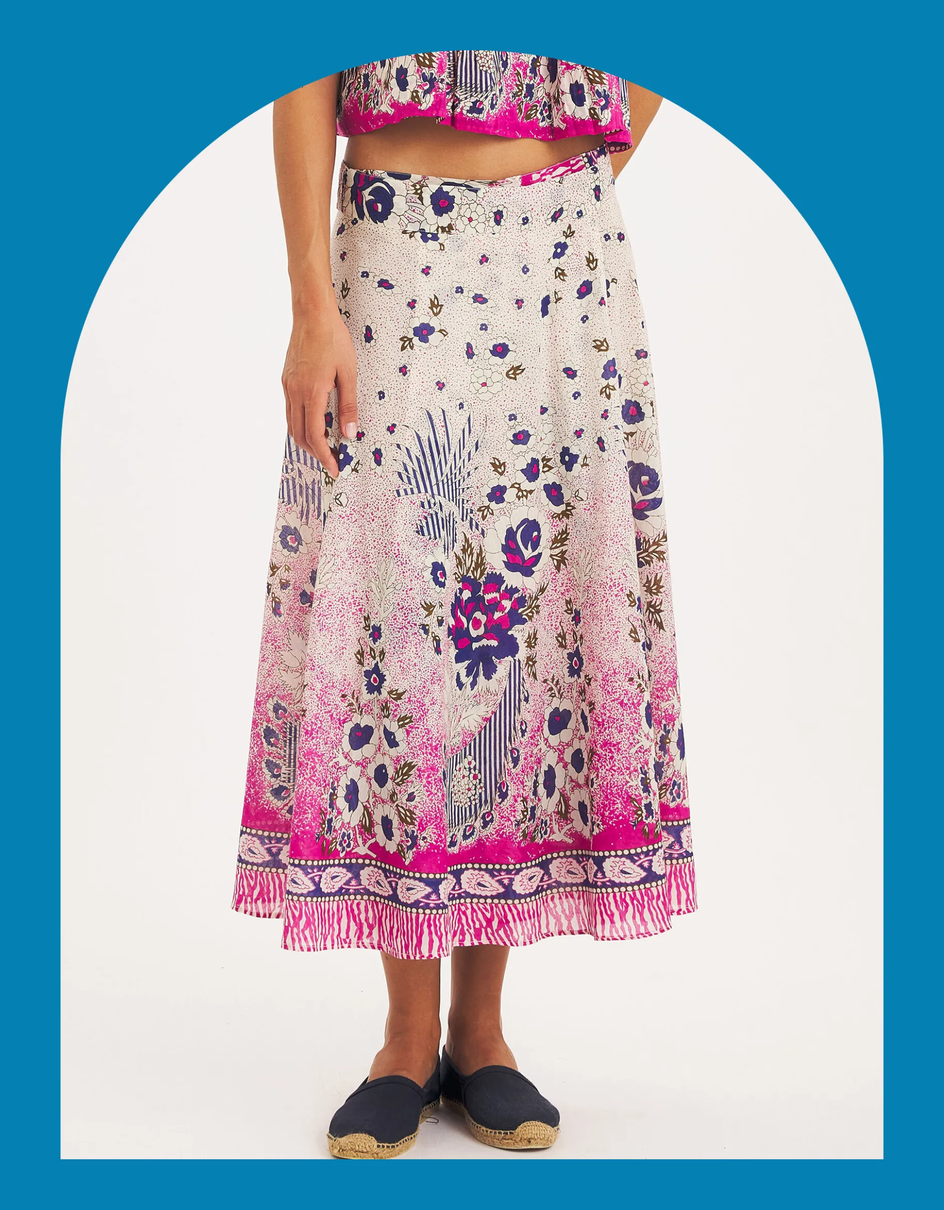 Antik Batik Amia Floral Midi Wrap Skirt Pink