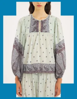 Antik Batik Johri Hand-Woven Paisley Blouse Blue