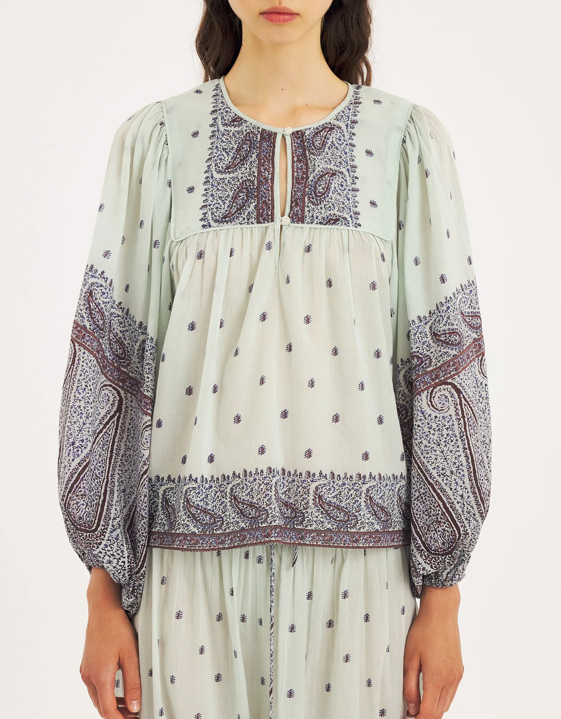 Antik Batik Johri Hand-Woven Paisley Blouse Blue