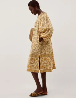 Ari Bardot Floral Midi Dress Yellow