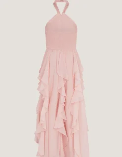 Arizona Halter Ruffle Prom Dress Pink