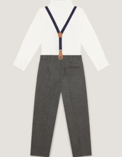 Arthur Herringbone 3-Piece Suit with Braces Grey