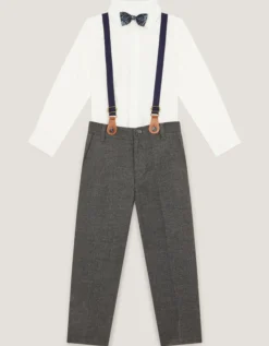 Arthur Herringbone 3-Piece Suit with Braces Grey