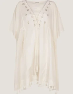 Astrid Tassel Embellished Mini Kaftan White