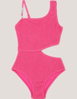 Asymmetrical Crinkle Textured Swimsuit Pink