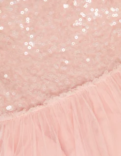 Asymmetrical Sequin Tulle Party Dress Pink