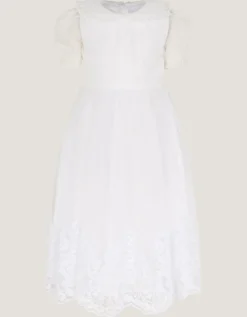 Athena Puff Sleeve Floral Communion Dress White