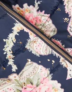 Aurora Floral Print Puffer Coat Blue