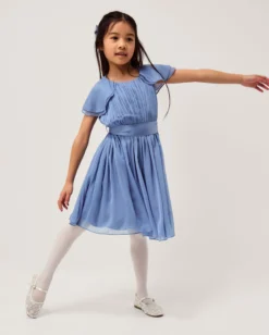 Ava Cape Sleeve Chiffon Bridesmaid Dress Blue