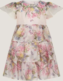 Baby Botanical Print Tiered Party Dress Pink