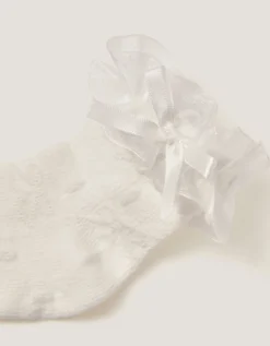 Baby Bow Frilly Socks White