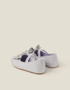 Baby Bow Glitter Walker Shoes Silver
