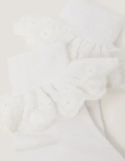 Baby Broderie Frill Socks White