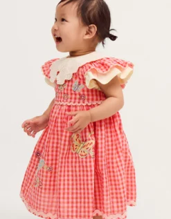 Baby Butterfly Gingham Top & Pinafore Dress Set Pink