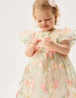 Baby Celina Daisy Embroidered Party Dress White