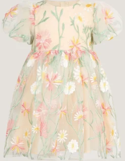 Baby Celina Daisy Embroidered Party Dress White