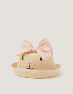 Baby Embroidered Bunny Bow Hat Pink