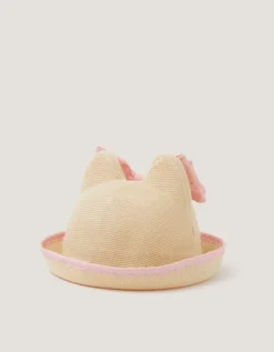 Baby Embroidered Bunny Bow Hat Pink