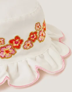 Baby Floral Embroidered Bucket Hat Ivory