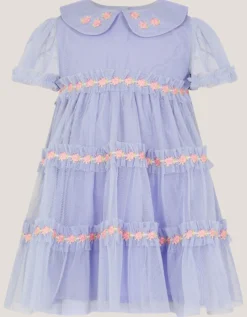 Baby Floral Embroidered Tulle Dress Blue