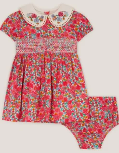 Baby Floral Puff Sleeve Dress & Knickers Set Pink