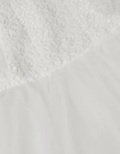 Baby Flutter Sleeve Floral Embroidered Tulle Dress Ivory