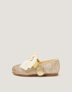 Baby Glitter Bow Mary Jane Ballet Flats Gold