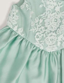 Baby Juno Lace Satin Dress Green