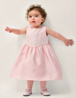 Baby Juno Lace Satin Dress Pink