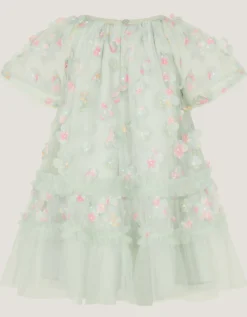 Baby Kala Floral Appliqué Party Dress Green