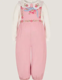 Baby Mon Cheri Embroidered Dungaree & Top Set Pink