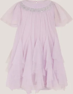 Baby Nessa Sparkle Collar Waterfall Dress Purple