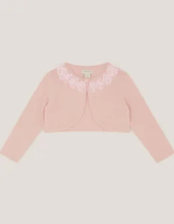 Baby Ottilie Appliqué Rose Cardigan Pink