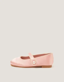 Baby Pearl Strap Satin Walker Shoes Pink