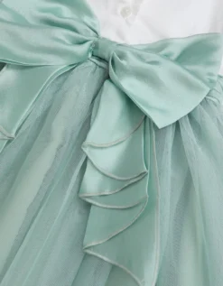 Baby Puff Sleeve Sateen Tulle Party Dress Green
