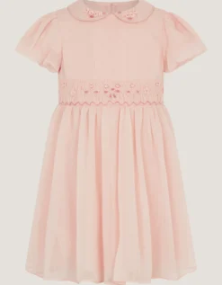 Baby Romee Puff Sleeve Embroidered Party Dress Pink