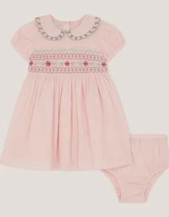 Baby Smocked Dress & Knickers Set Pink