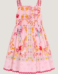 Baby Unicorn Print Broderie Dress Pink